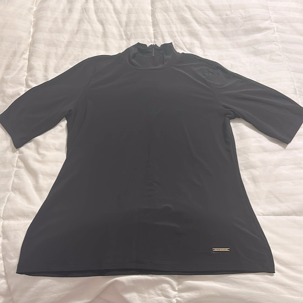 Anne Klein - Black Mock Neck Half Sleeve Blouse - Small
